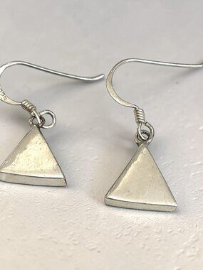 Sterling Silver Triangular Drop Dangle Earrings Signed 925